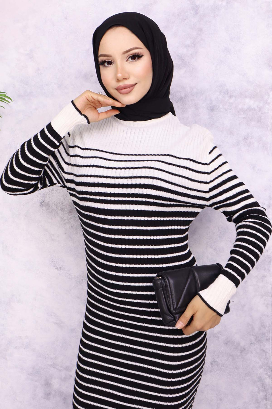 BNG Women Fisherman Collar Striped Knit Dress Ecru - Oleksandriia