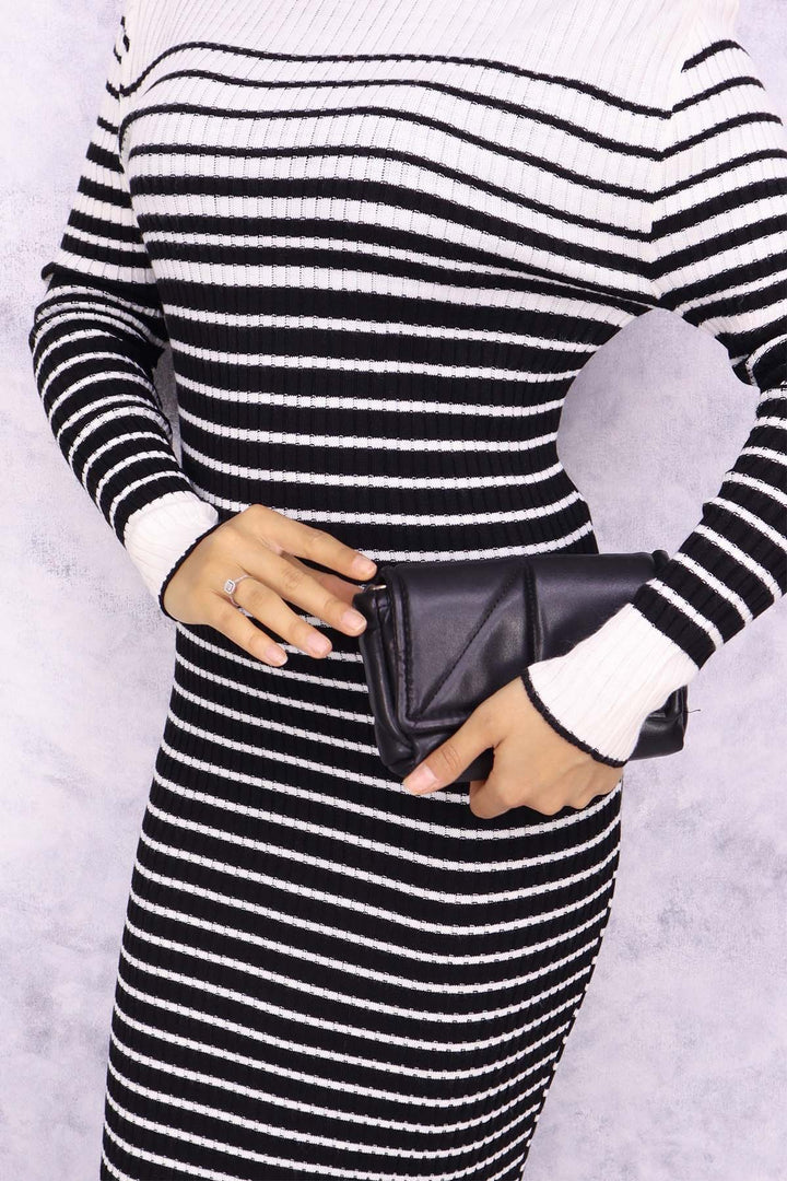 BNG Women Fisherman Collar Striped Knit Dress Ecru - Oleksandriia