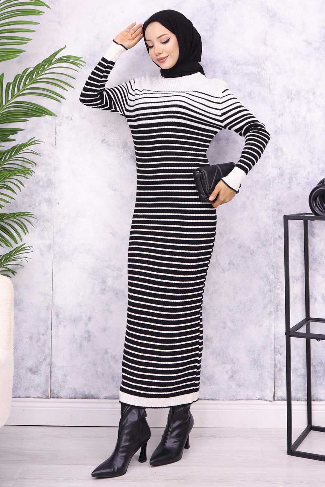 BNG Women Fisherman Collar Striped Knit Dress Ecru - Oleksandriia