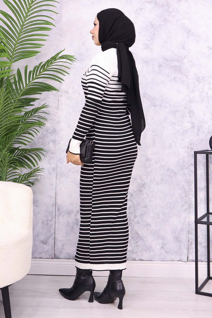 BNG Women Fisherman Collar Striped Knit Dress Ecru - Oleksandriia