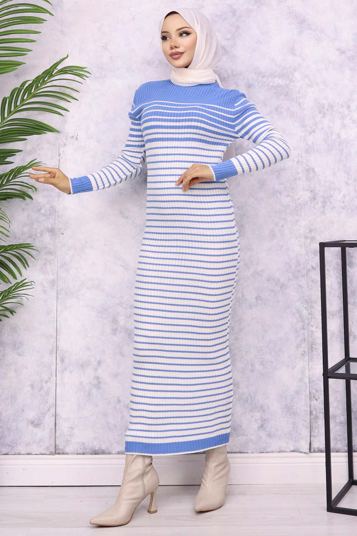 BNG Women Fisherman Collar Striped Knit Dress Blue - Morgan Hill