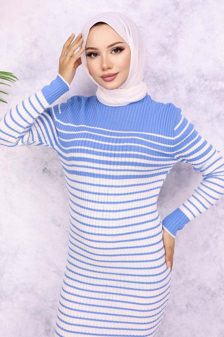 BNG Women Fisherman Collar Striped Knit Dress Blue - Morgan Hill