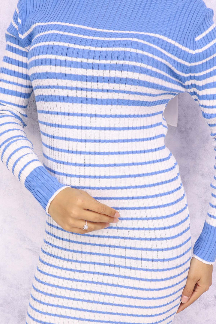 BNG Women Fisherman Collar Striped Knit Dress Blue - Morgan Hill
