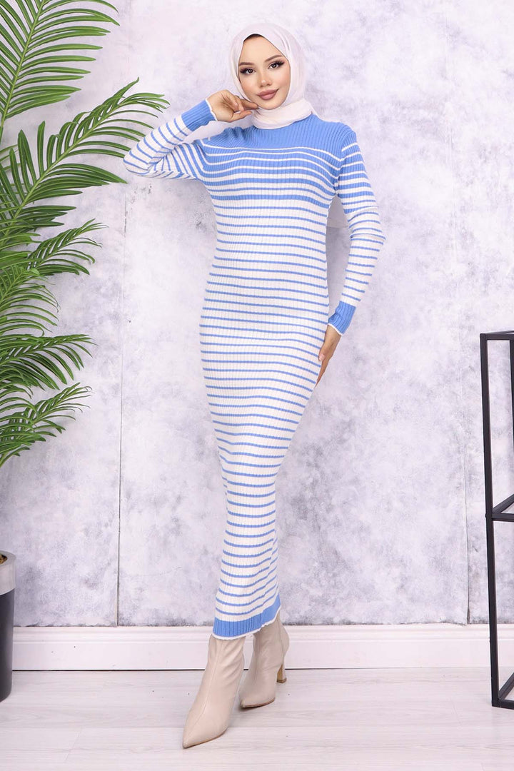 BNG Women Fisherman Collar Striped Knit Dress Blue - Morgan Hill