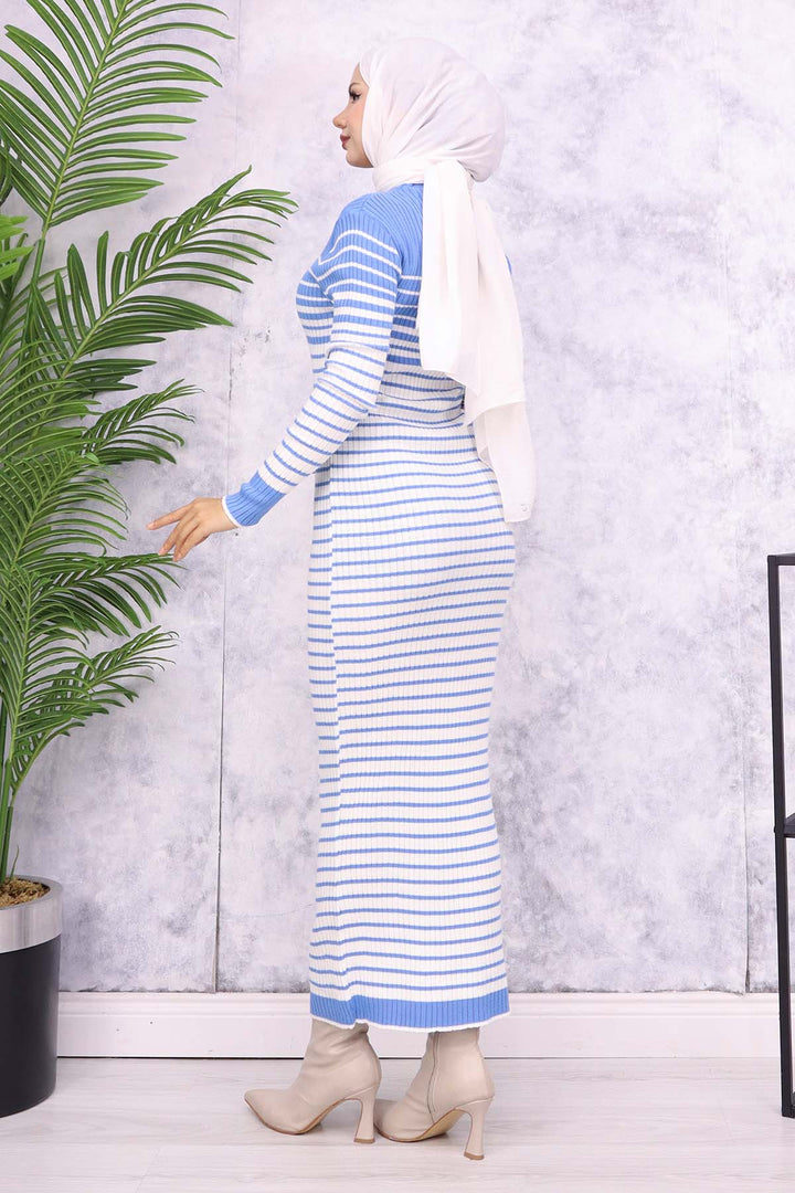 BNG Women Fisherman Collar Striped Knit Dress Blue - Morgan Hill