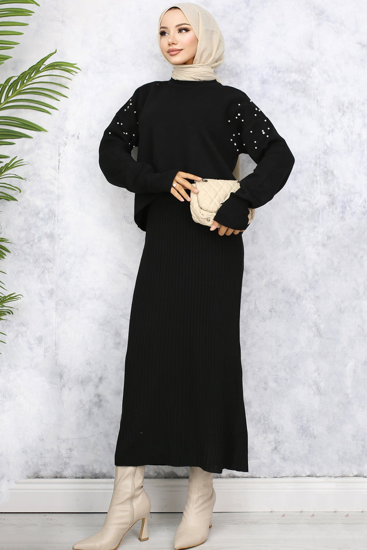 BNG Women Pearl Detailed Cardigan Knit Set Black - Post Falls