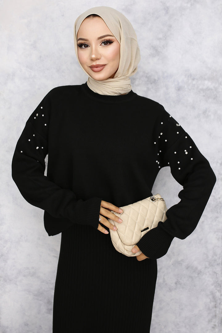 BNG Women Pearl Detailed Cardigan Knit Set Black - Post Falls
