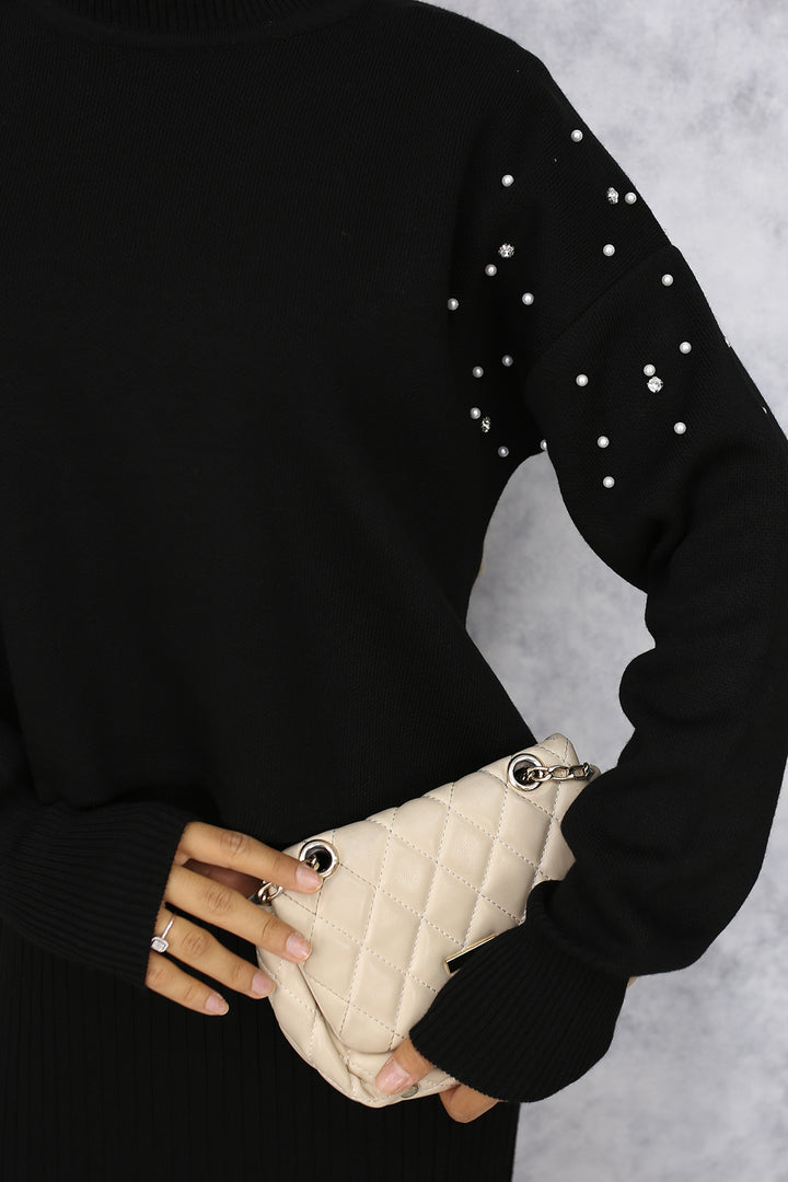 BNG Women Pearl Detailed Cardigan Knit Set Black - Post Falls