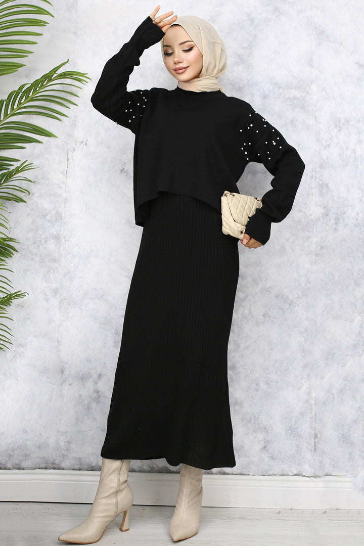 BNG Women Pearl Detailed Cardigan Knit Set Black - Post Falls