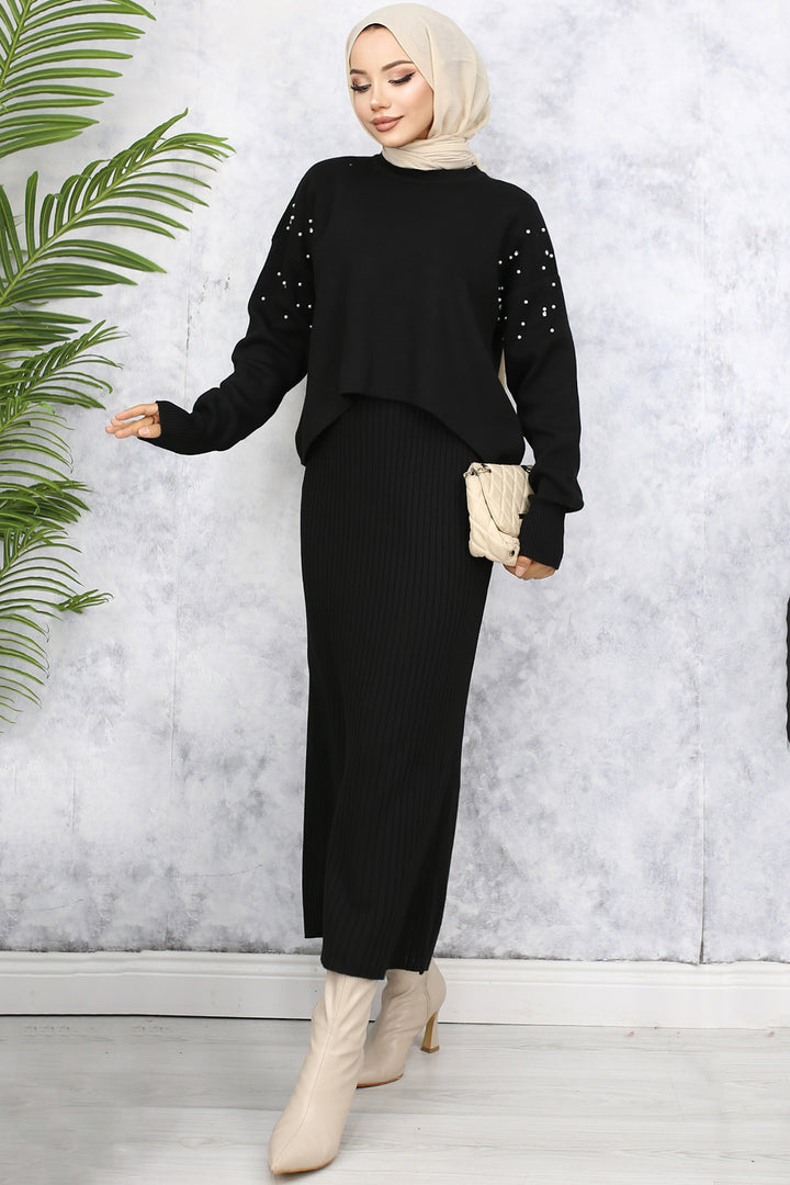 BNG Women Pearl Detailed Cardigan Knit Set Black - Post Falls