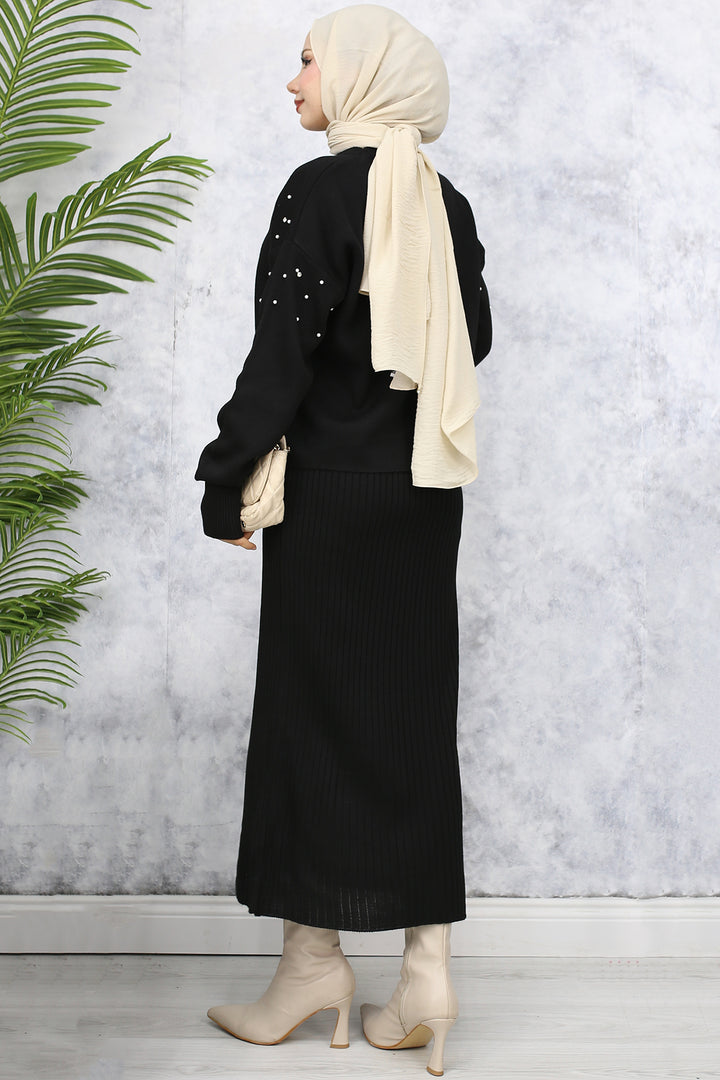 BNG Women Pearl Detailed Cardigan Knit Set Black - Post Falls