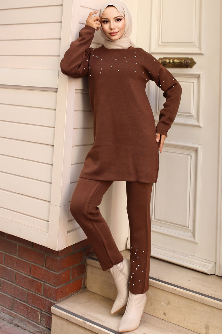 BNG Women Stone-Detailed Knit Set Brown - Kornwestheim