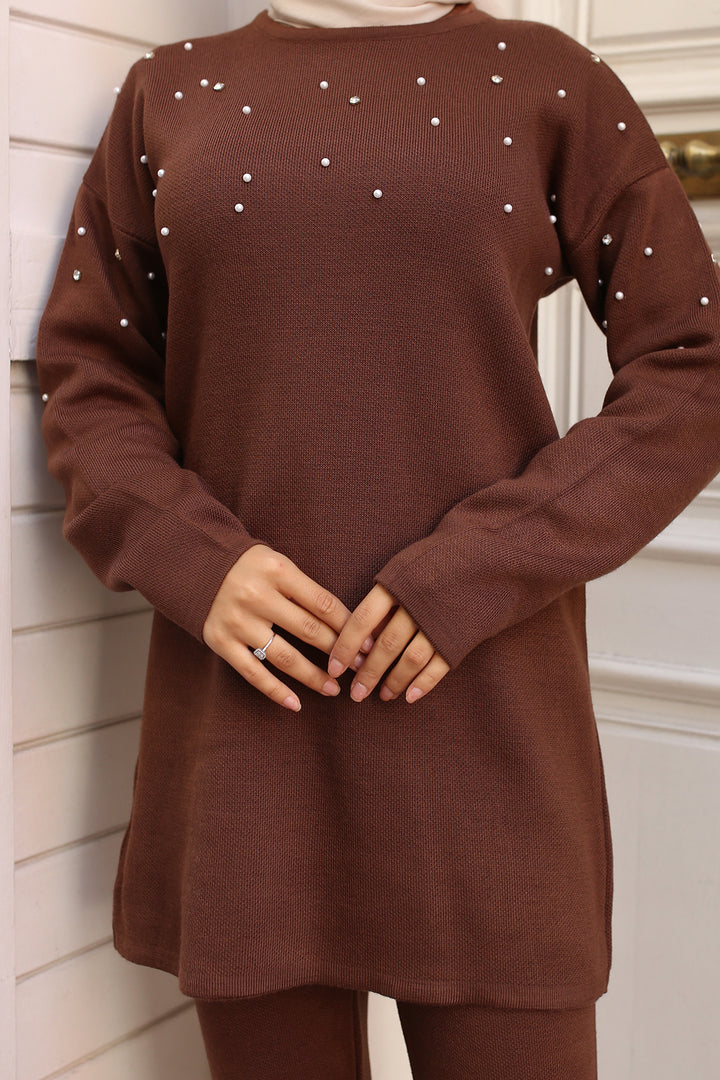 BNG Women Stone-Detailed Knit Set Brown - Kornwestheim