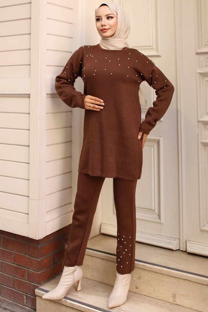 BNG Women Stone-Detailed Knit Set Brown - Kornwestheim