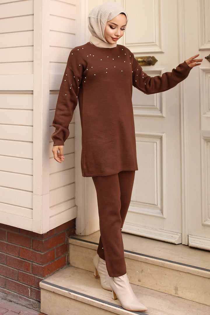 BNG Women Stone-Detailed Knit Set Brown - Kornwestheim