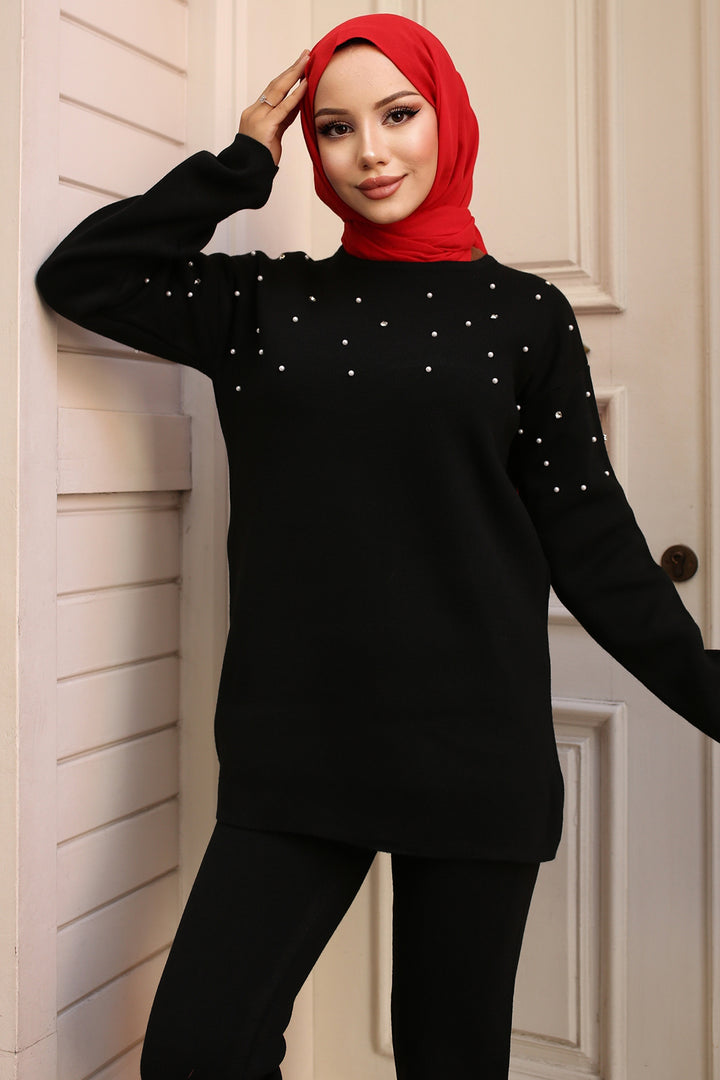 BNG Women Stone-Detailed Knit Set Black - Tupelo
