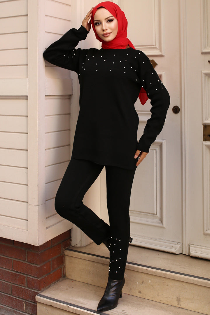 BNG Women Stone-Detailed Knit Set Black - Tupelo