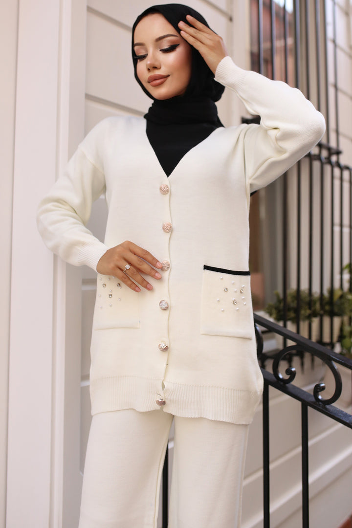 BNG Women Stone Detailed Knit Suit Ecru - Cleveland
