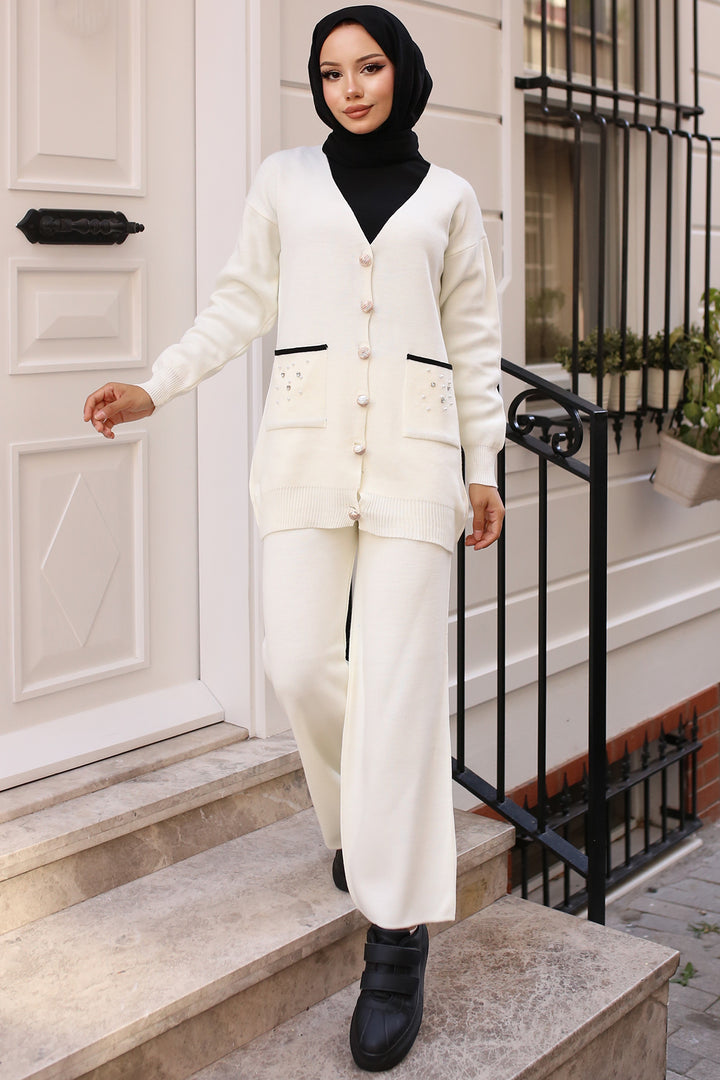 BNG Women Stone Detailed Knit Suit Ecru - Cleveland