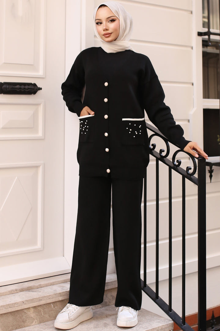 BNG Women Pocket Stone Detailed Knit Set Black - Longview