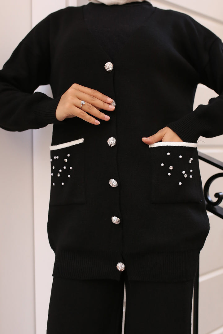 BNG Women Pocket Stone Detailed Knit Set Black - Longview