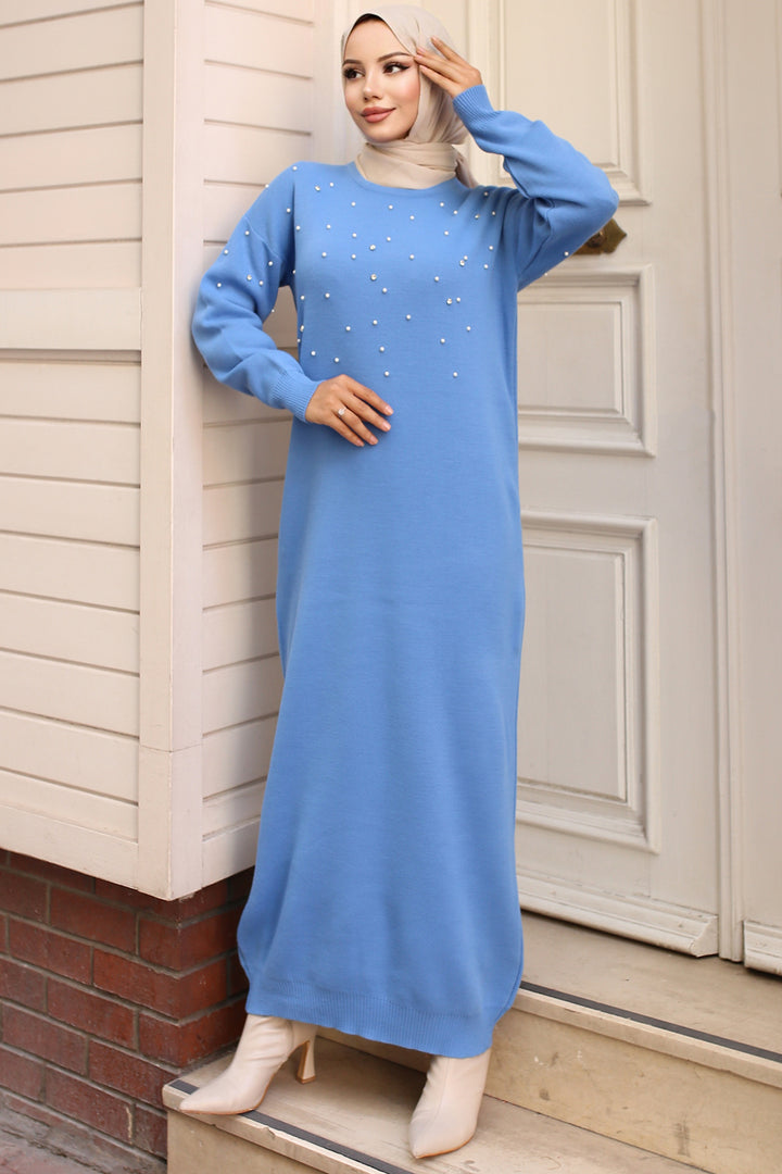 BNG Women Pearl Detailed Knit Dress Blue - Racine