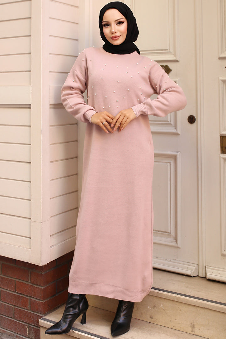 BNG Women Pearl Detailed Knit Dress Powder - Pylaía