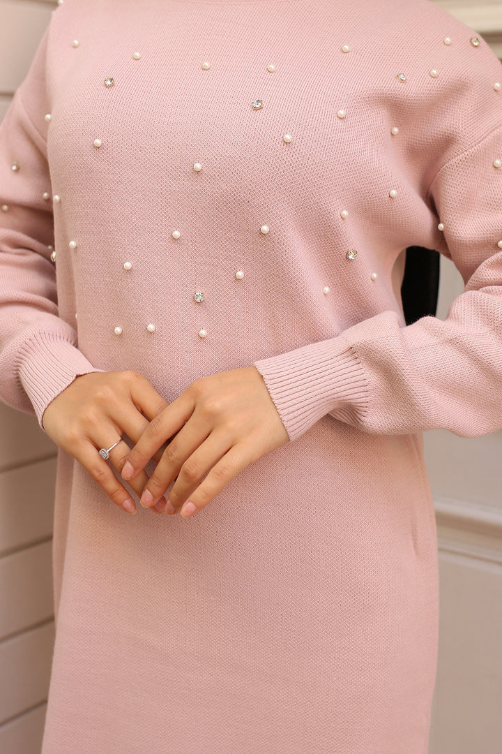 BNG Women Pearl Detailed Knit Dress Powder - Pylaía