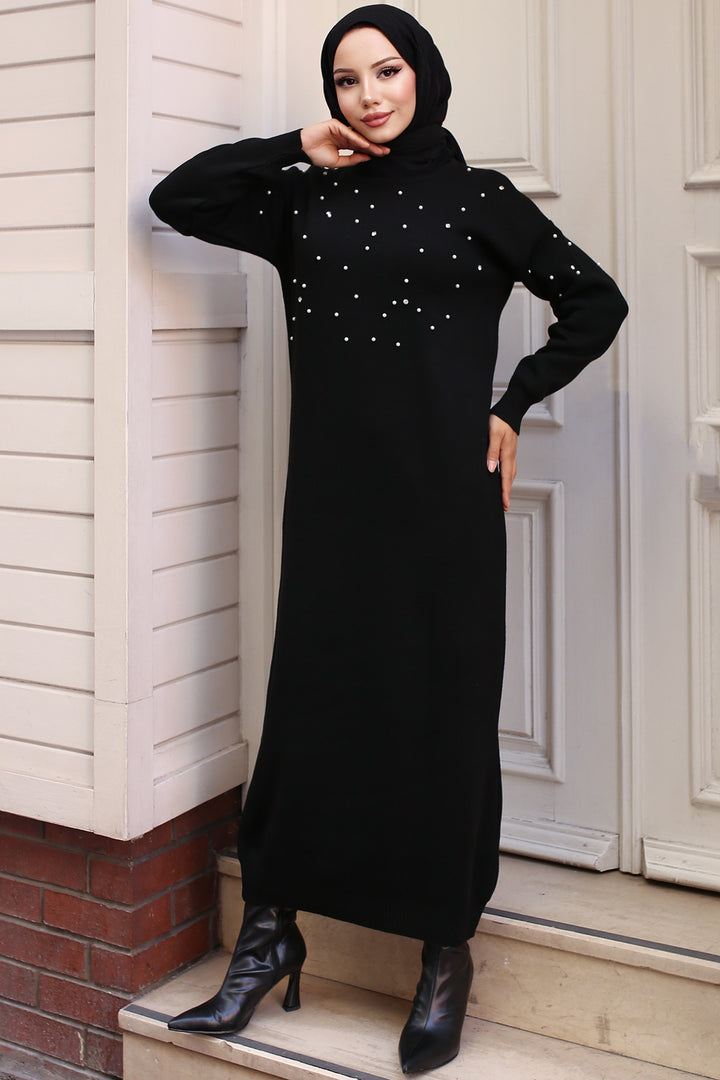 BNG Women Pearl Detailed Knit Dress Black - New Britain