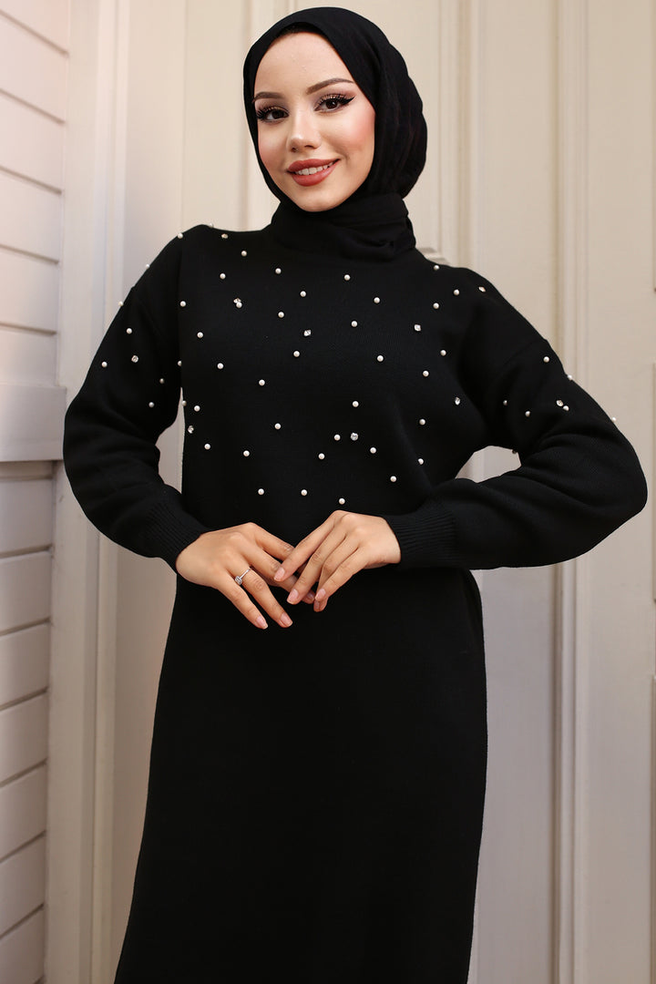 BNG Women Pearl Detailed Knit Dress Black - New Britain