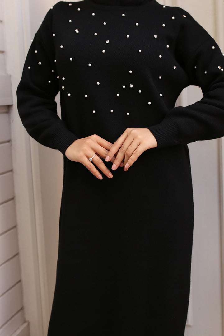 BNG Women Pearl Detailed Knit Dress Black - New Britain