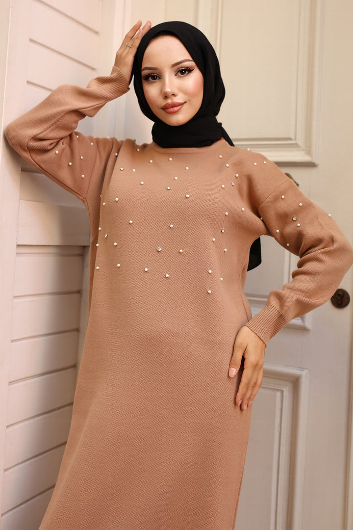 BNG Women Pearl Detailed Knit Dress Mink - Greer