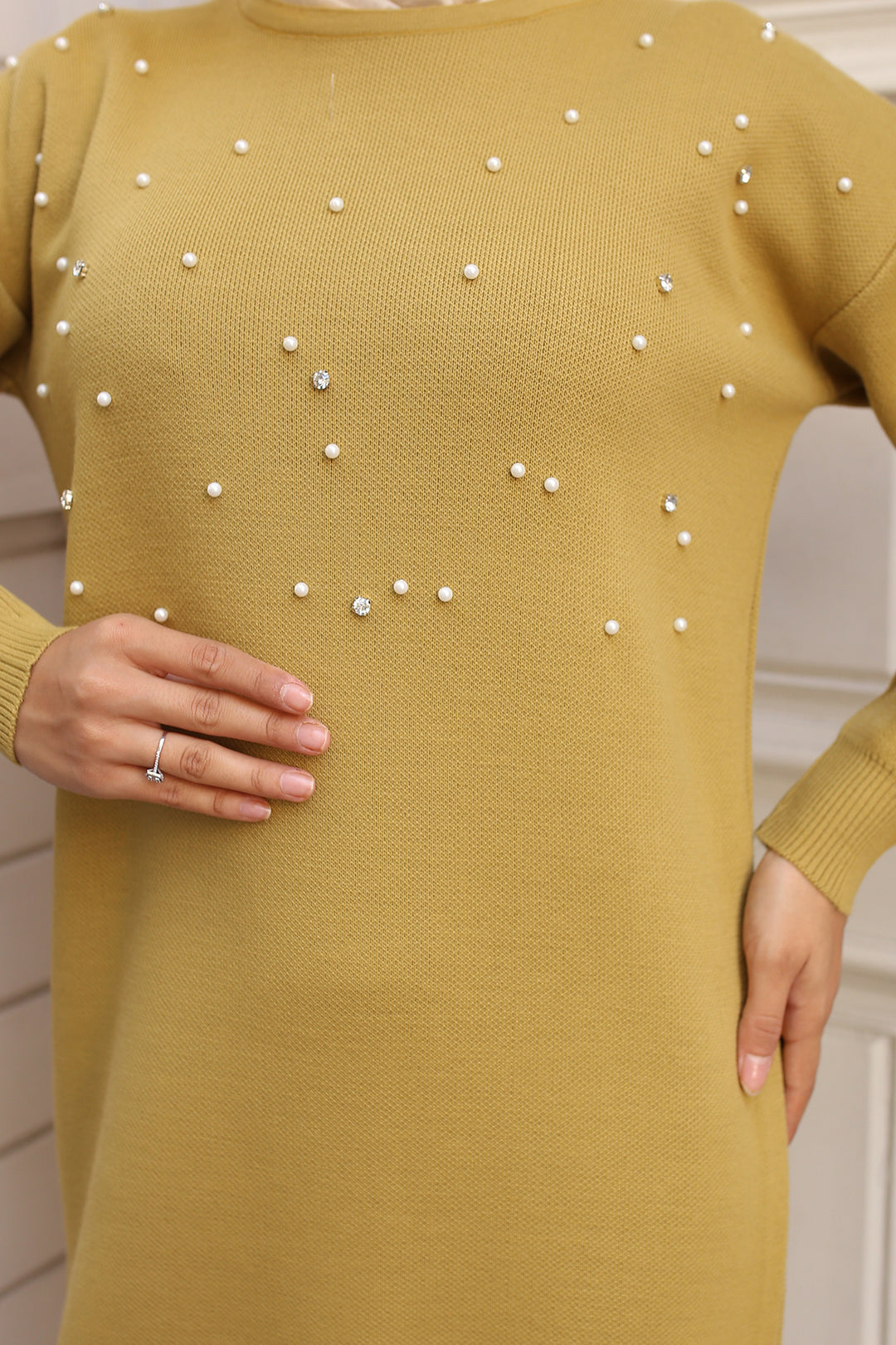 BNG Women Pearl Detailed Knit Dress Olive Green - Spartanburg