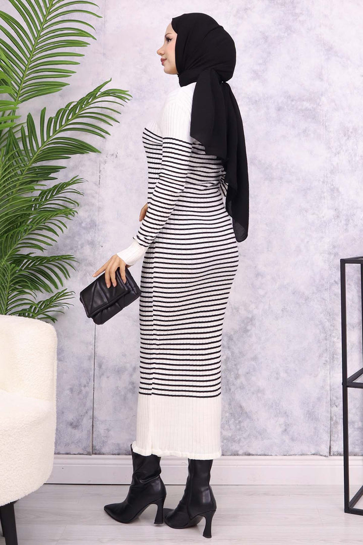 BNG Women Fisherman Collar Striped Dress Ecru - Siracusa