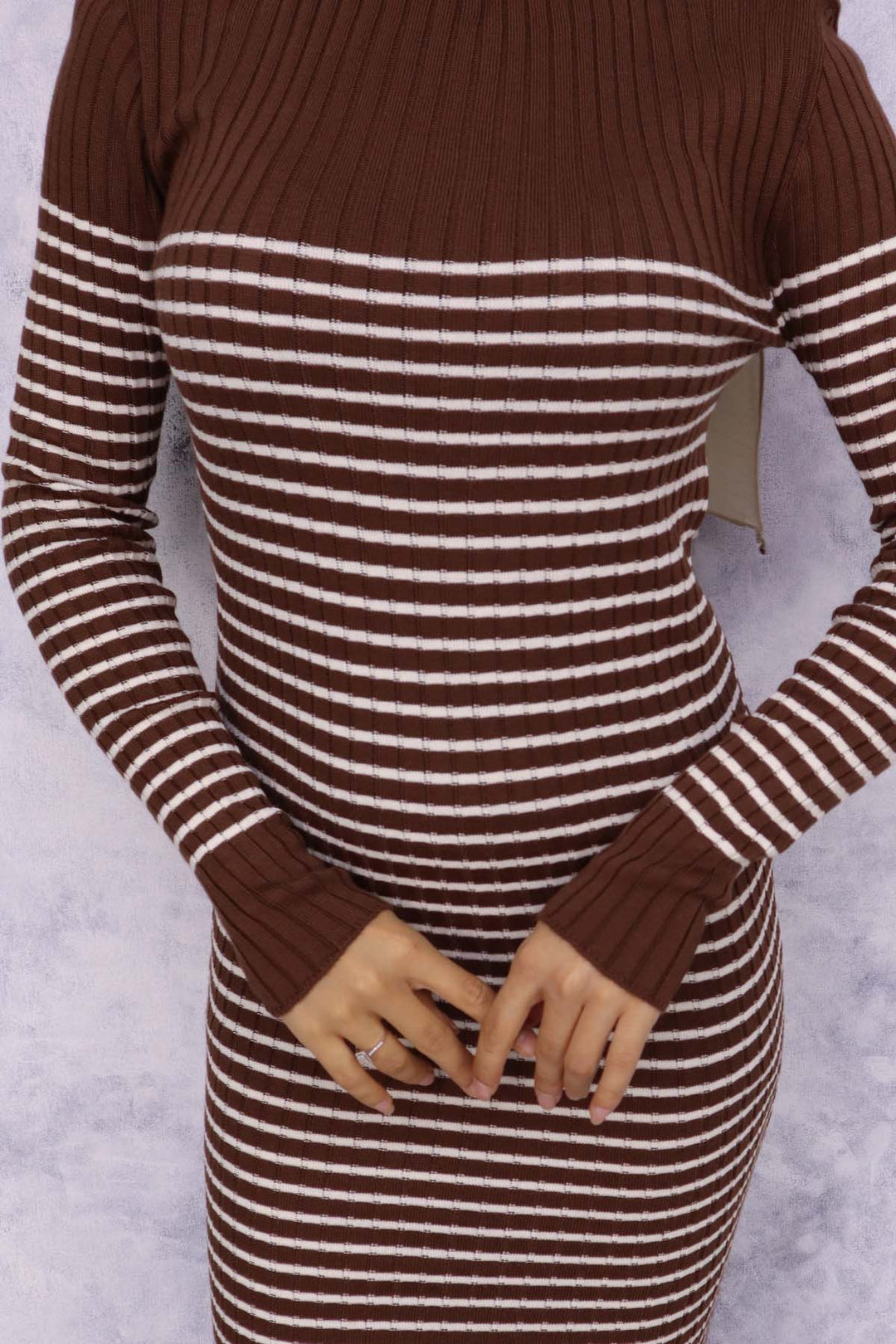 BNG Women Fisherman Collar Striped Dress Brown - Turnhout