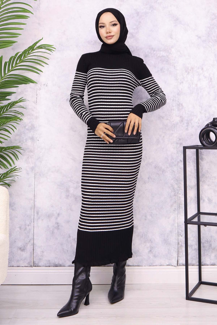 BNG Women Fisherman Collar Striped Dress Black - Kaunas