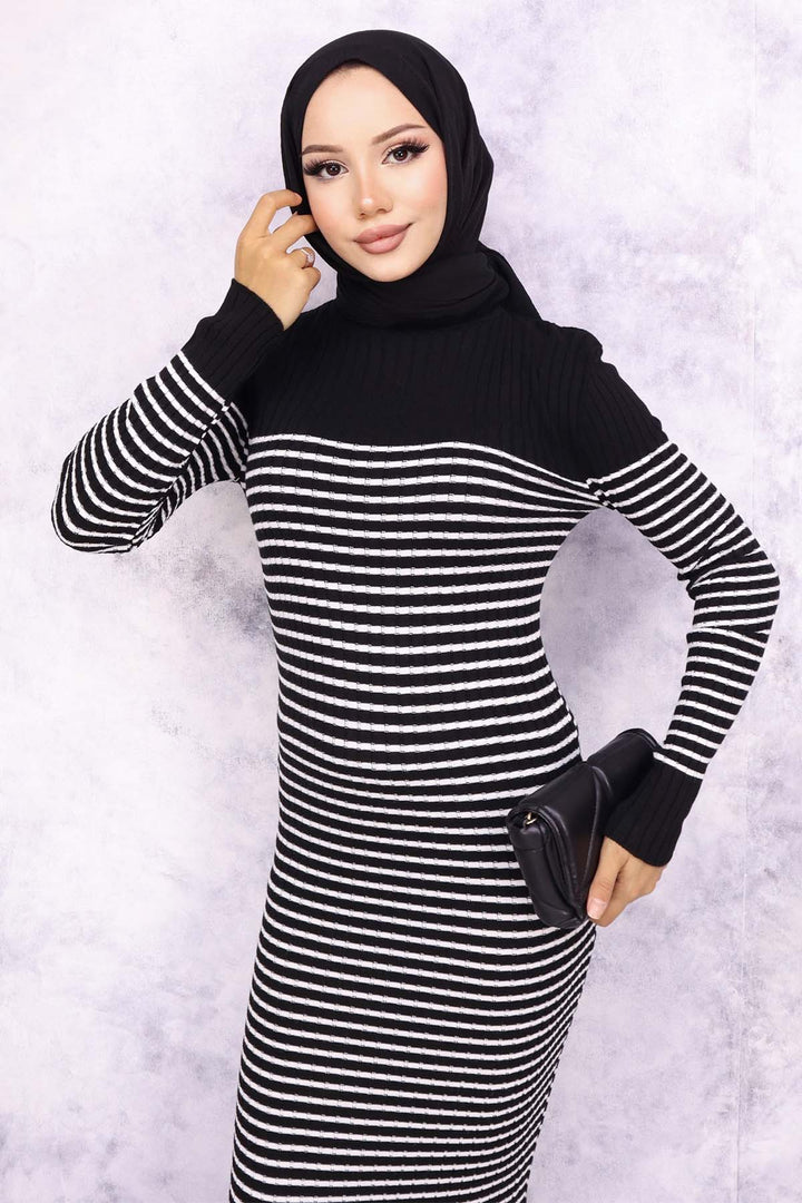 BNG Women Fisherman Collar Striped Dress Black - Kaunas