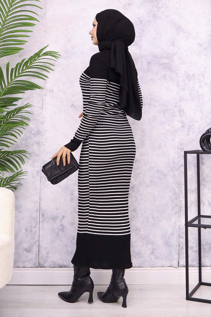 BNG Women Fisherman Collar Striped Dress Black - Kaunas