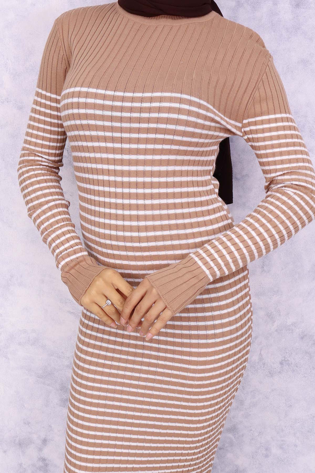 BNG Women Fisherman Collar Striped Dress Mink - Sama