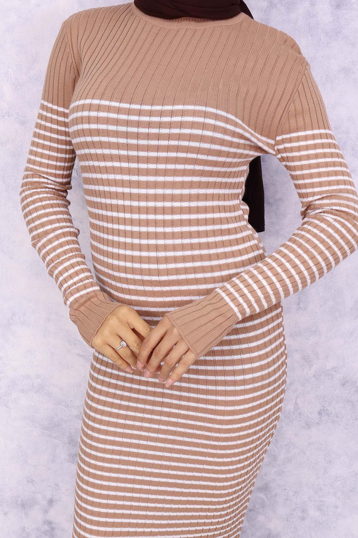 BNG Women Fisherman Collar Striped Dress Mink - Sama