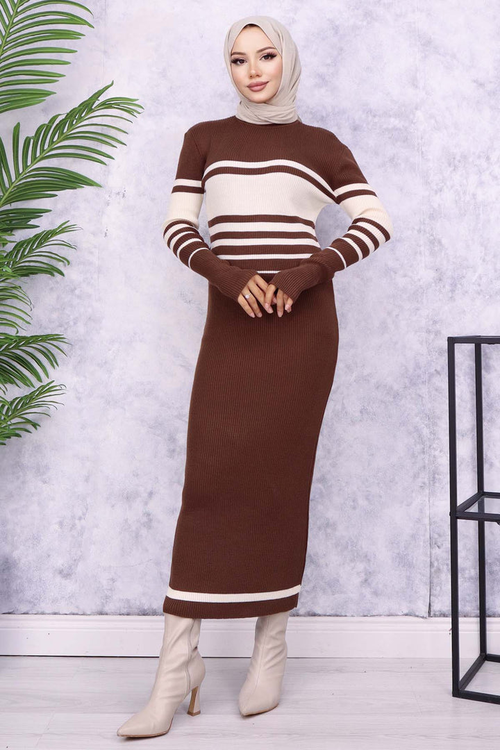 BNG Women Fisherman Collar Knit Dress Brown - Lida