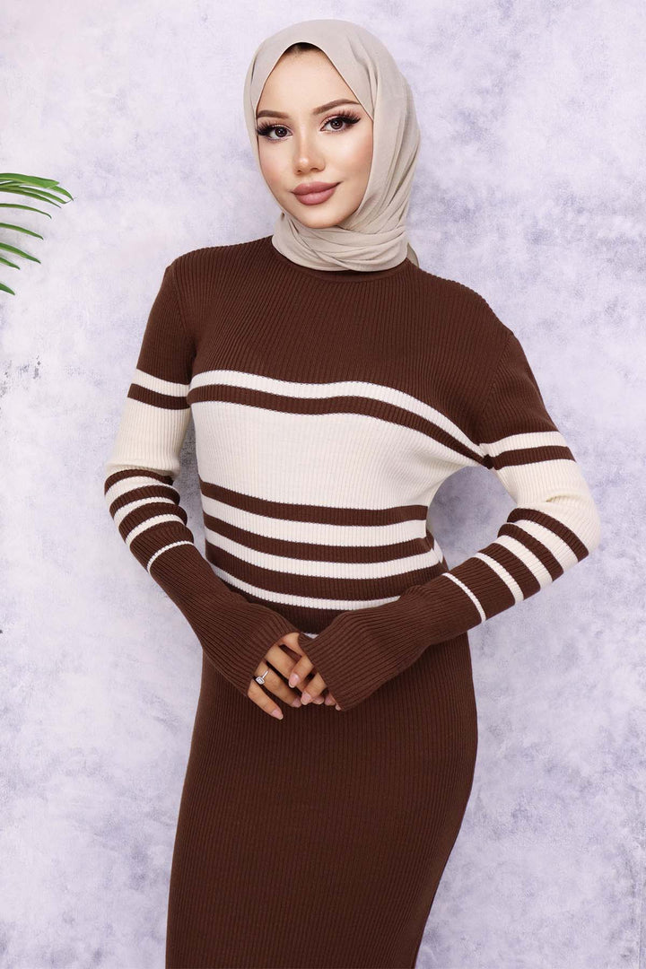 BNG Women Fisherman Collar Knit Dress Brown - Lida