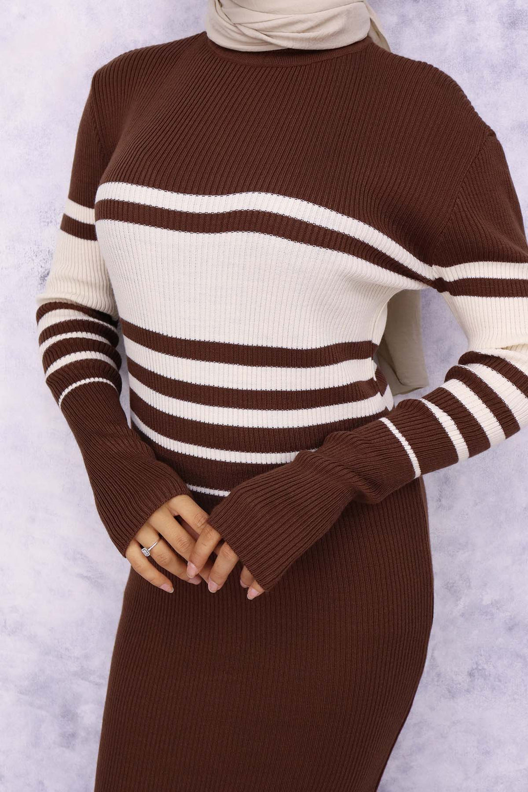BNG Women Fisherman Collar Knit Dress Brown - Lida