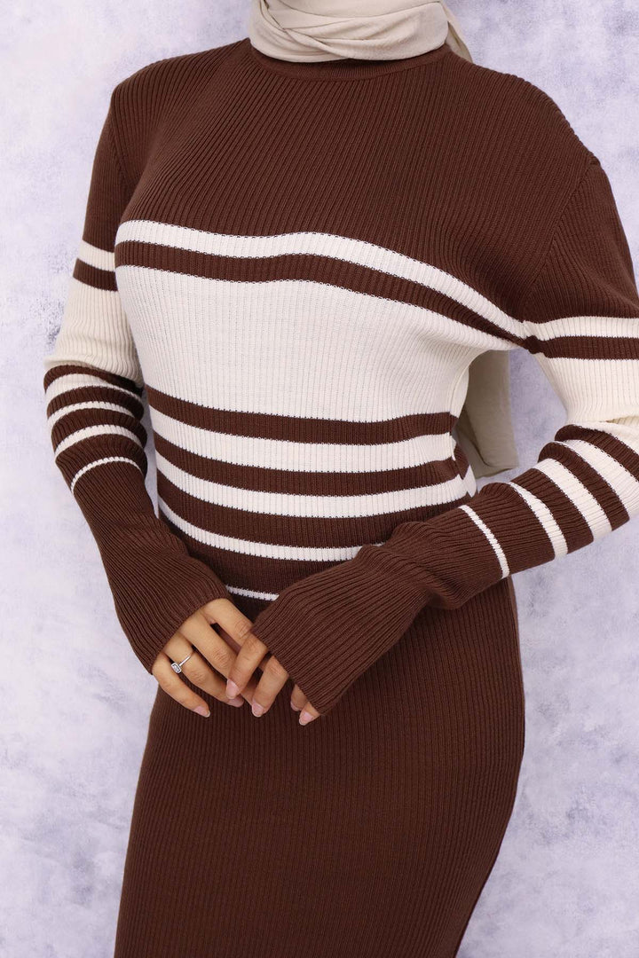 BNG Women Fisherman Collar Knit Dress Brown - Lida