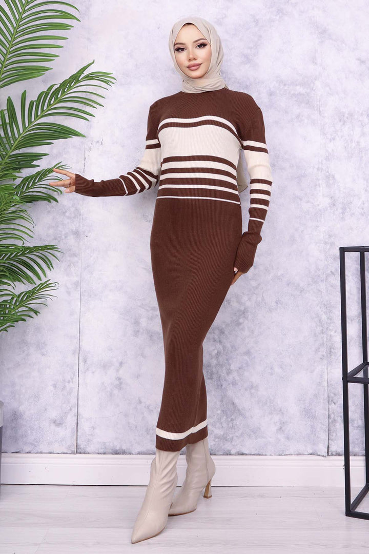 BNG Women Fisherman Collar Knit Dress Brown - Lida
