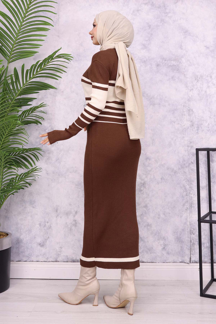 BNG Women Fisherman Collar Knit Dress Brown - Lida