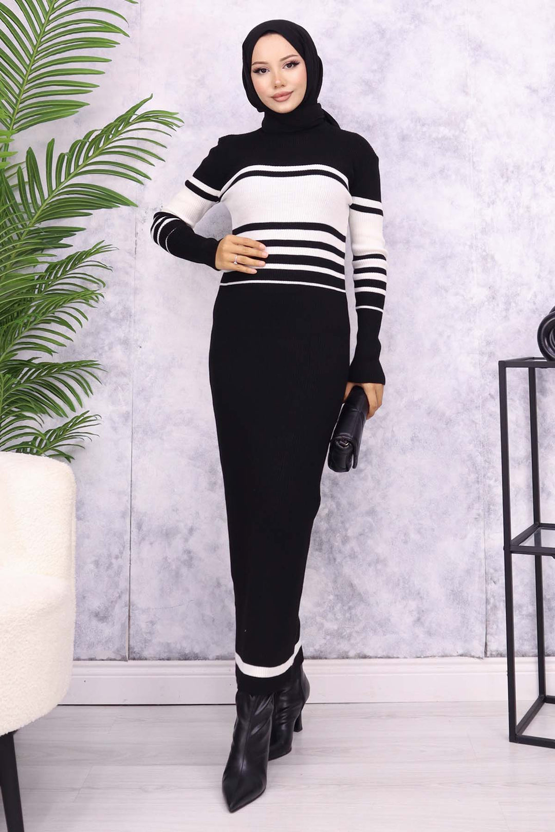 BNG Women Fisherman Collar Knit Dress Black - Waregem