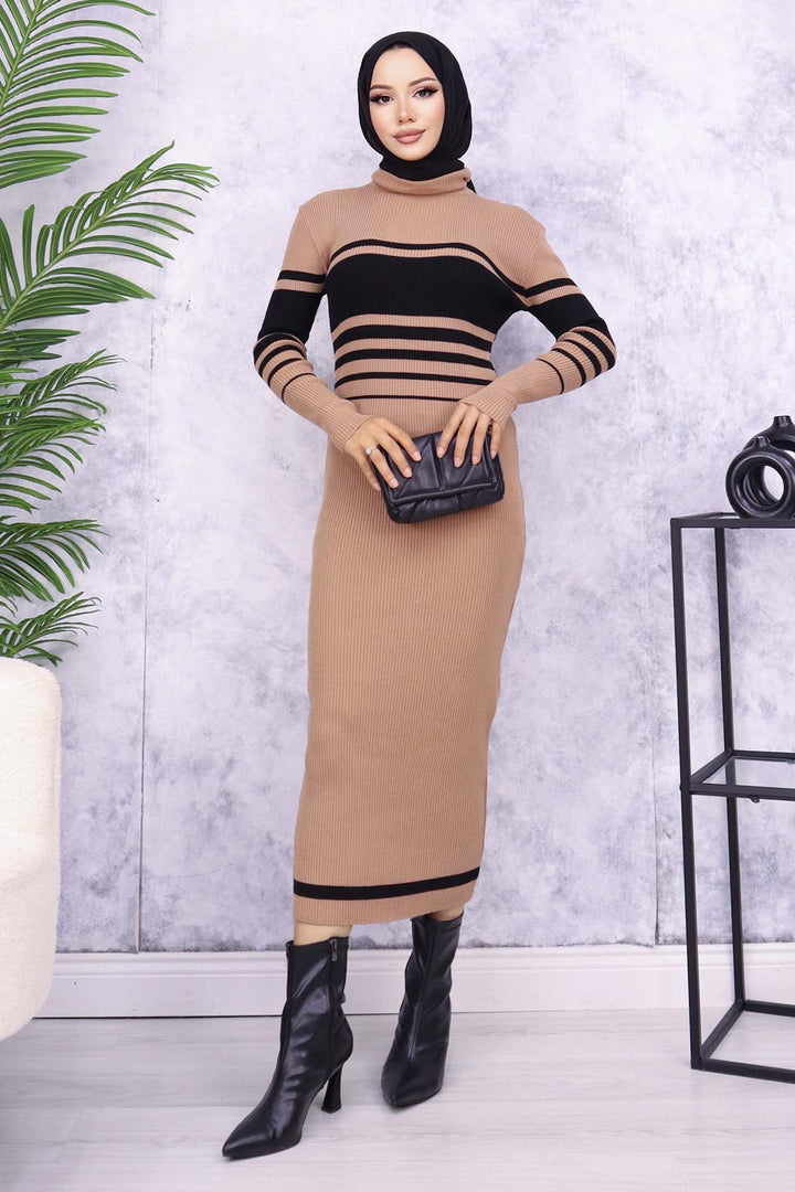 BNG Women Fisherman Collar Knit Dress Mink - Bazal’tove