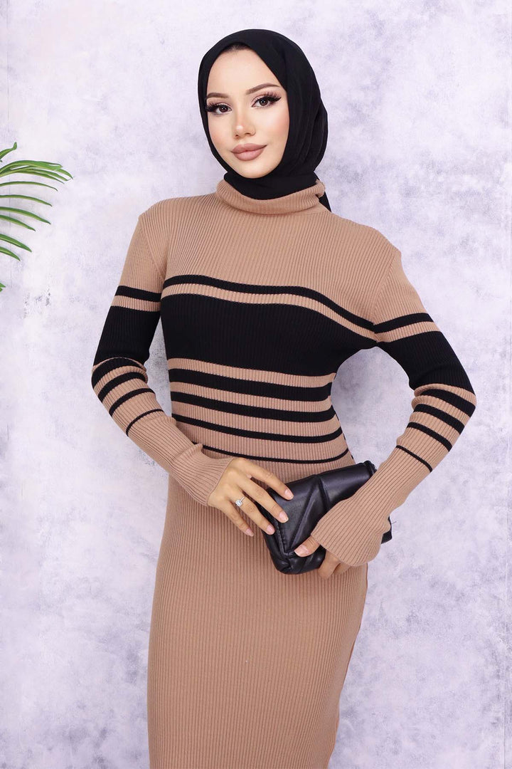 BNG Women Fisherman Collar Knit Dress Mink - Bazal’tove