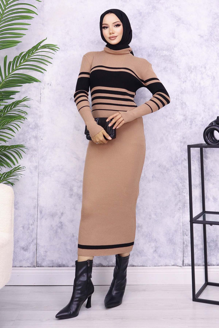 BNG Women Fisherman Collar Knit Dress Mink - Bazal’tove